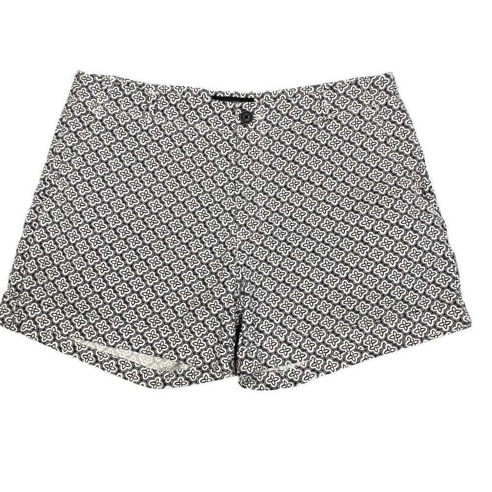 Womens Banana Republic Sz 12 White & Black Mid-Rise Stretch Shorts, 4.75" Inseam